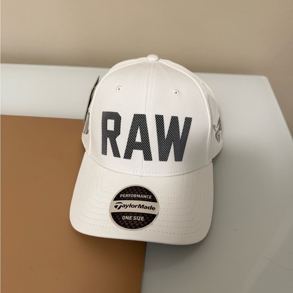 TaylorMade White Cap with Black RAW Logo - Picture 1 of 6